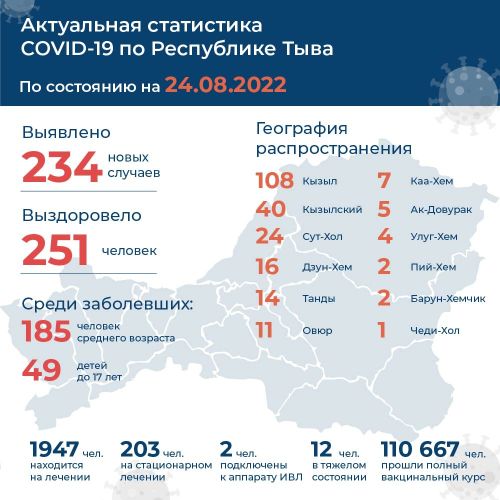 С начала года в Туве зарегистрировано 16068 лабораторно подтвержденных случаев инфицирования коронавирусом