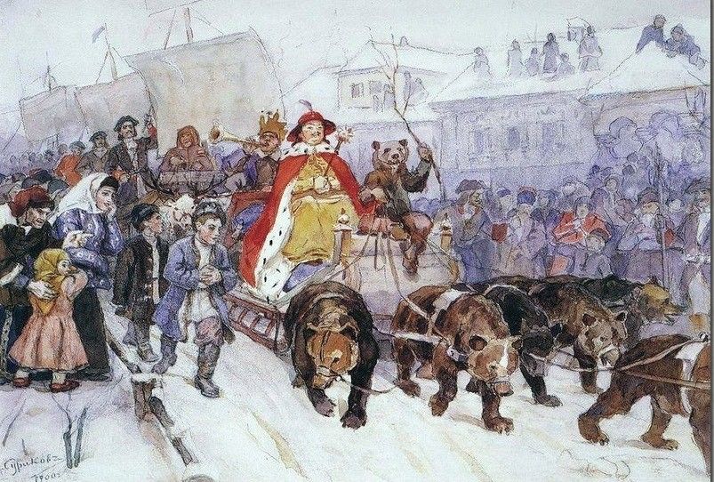 Суриков. Большой машкарад в 1722 году на улицах Москвы с участием Петра I и князя-кесаря Ромодановского Ивана Федоровича