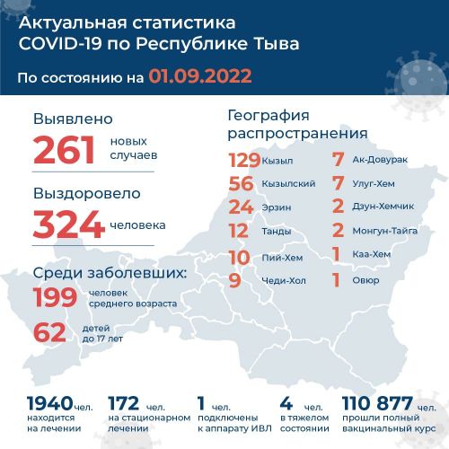 С начала года в Туве зарегистрировано 18546 лабораторно подтвержденных случаев инфицирования